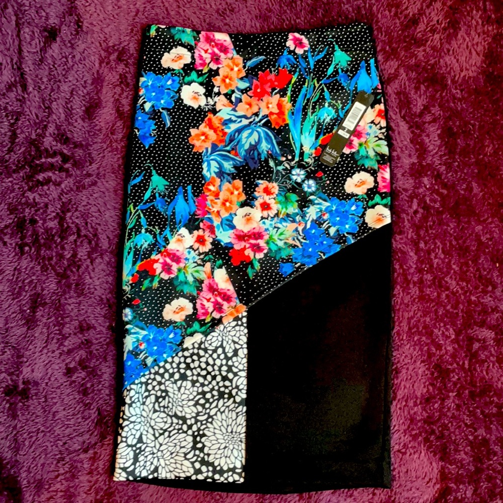 NWT 2 Nicole Miller New York mixed print & black pencil skirt